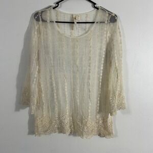 Adiva Lace Blouse Womens Medium Cream Sheer Embroidered B2B1792A139AD‎